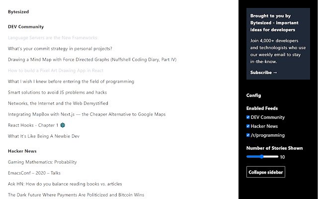 Bytesized Programming News  from Chrome web store to be run with OffiDocs Chromium online