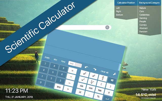 Calculator New Tab with HD Wallpapers  from Chrome web store to be run with OffiDocs Chromium online