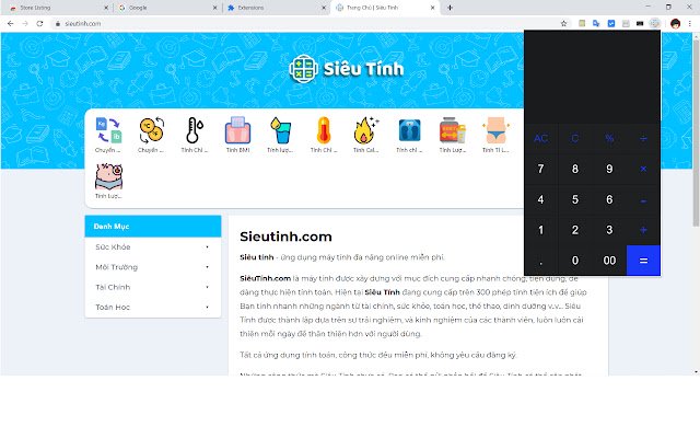 Chrome 网上应用店的计算器 Sieutinh.com 将与 OffiDocs Chromium 在线运行