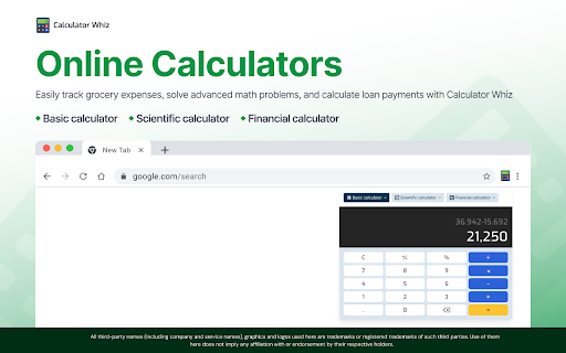 Calculator Whiz  from Chrome web store to be run with OffiDocs Chromium online