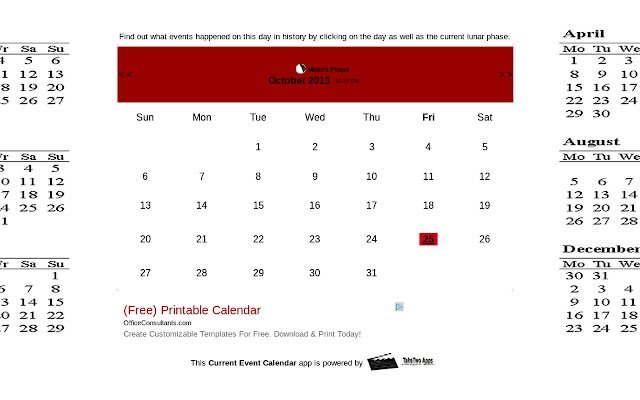 Calendar w/ Lunar Phases  from Chrome web store to be run with OffiDocs Chromium online