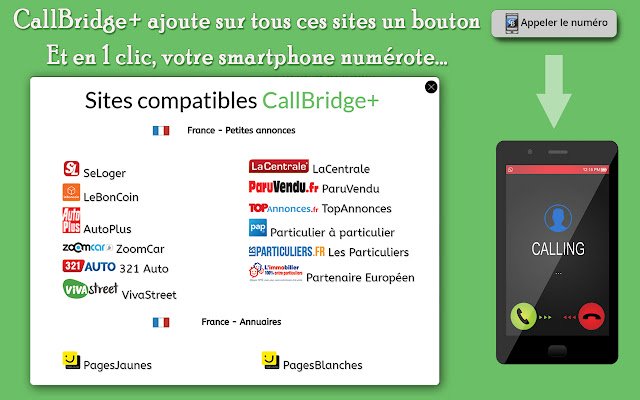 CallBridge+ France Chamada do PC da Chrome Web Store para ser executada com OffiDocs Chromium online
