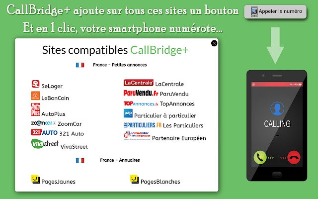 CallBridge+ France Call vom PC aus dem Chrome-Webshop zur Ausführung mit OffiDocs Chromium online