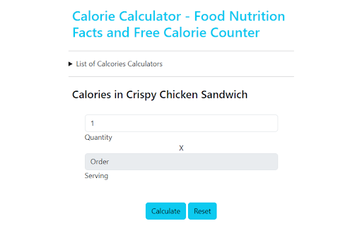Calorie Calculator Food Nutrition Facts  from Chrome web store to be run with OffiDocs Chromium online