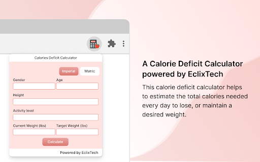 Calorie Deficit Calulator  from Chrome web store to be run with OffiDocs Chromium online
