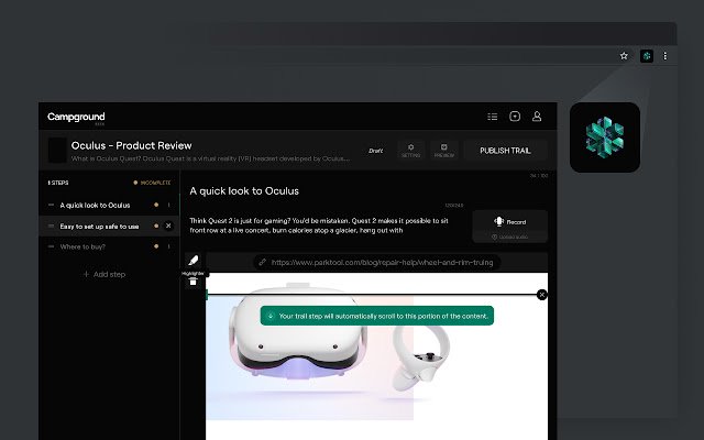 Campground  from Chrome web store to be run with OffiDocs Chromium online