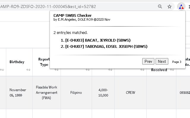 CAMP SBWS Checker  from Chrome web store to be run with OffiDocs Chromium online