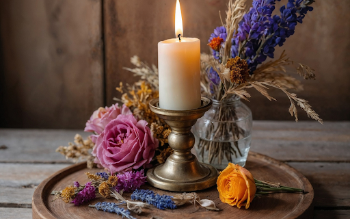 Candles and dried flowers  from Chrome web store to be run with OffiDocs Chromium online