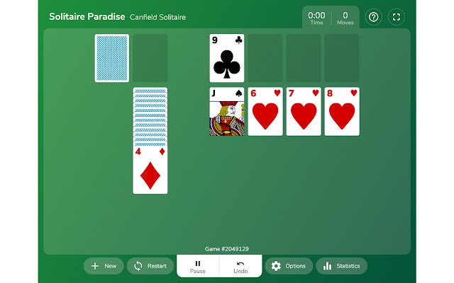 Canfield Solitaire Spielen Sie Canfield-Kartenspiele aus dem Chrome-Webshop, die Sie mit OffiDocs Chromium online ausführen können