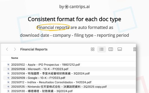 Cantrips.ai: Auto Rename Downloaded Files Based on Content  from Chrome web store to be run with OffiDocs Chromium online
