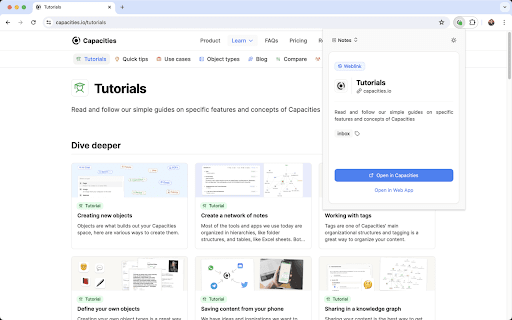 Capacities Web Extension  from Chrome web store to be run with OffiDocs Chromium online