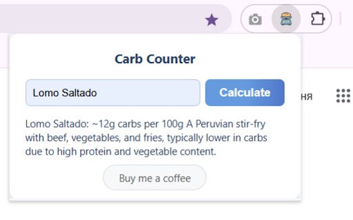 Carb Counter  from Chrome web store to be run with OffiDocs Chromium online