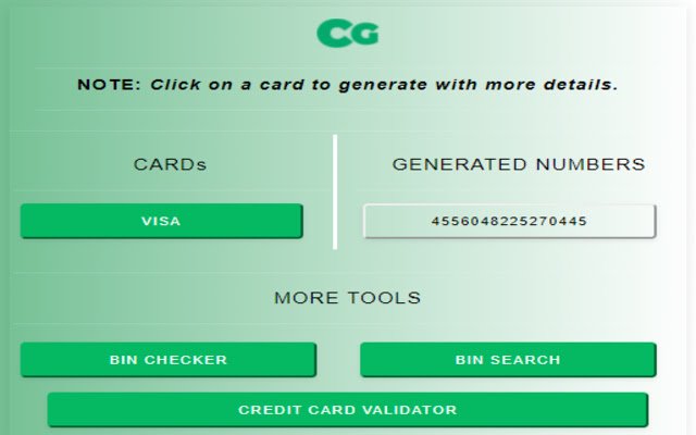 OffiDocs Chromium çevrimiçi ile çalıştırılacak Chrome web mağazasından CardGenerator VISA Credit Card Generator