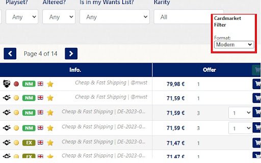Cardmarket Format Filter  from Chrome web store to be run with OffiDocs Chromium online