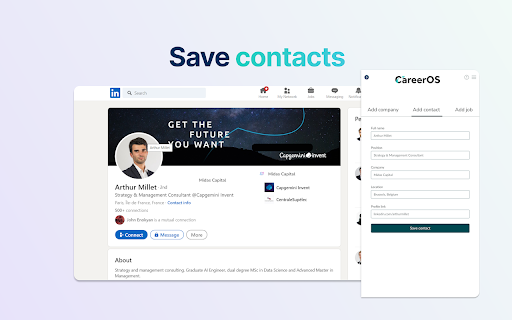 CareerOS Save Jobs  Contacts with Ease  from Chrome web store to be run with OffiDocs Chromium online