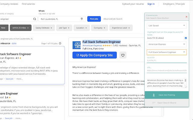 Careerscore: Schaltfläche zum Speichern der Jobsuche aus dem Chrome-Webshop, die mit OffiDocs Chromium online ausgeführt werden soll