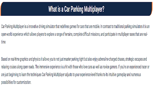Car Parking Multiplayer  from Chrome web store to be run with OffiDocs Chromium online