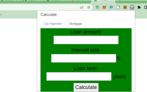 Car payment and Mortage payment Calculator  from Chrome web store to be run with OffiDocs Chromium online