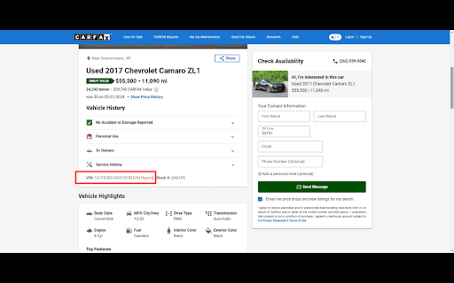 Car SimulCast Instant VIN Report  from Chrome web store to be run with OffiDocs Chromium online