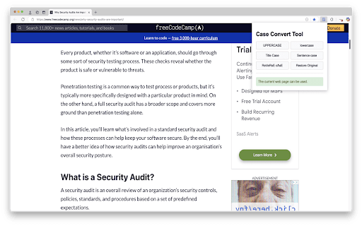 Case Convert One click webpage text case conversion.  from Chrome web store to be run with OffiDocs Chromium online