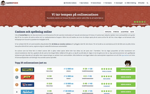 CasinoFeber din magazinul web Chrome va fi rulat cu OffiDocs Chromium online