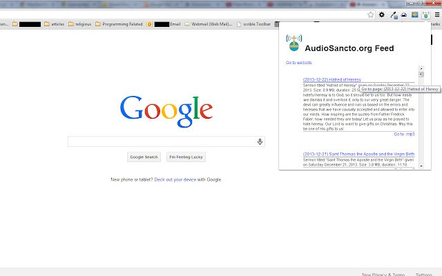 Catholic Sermons: AudioSancto Feed  from Chrome web store to be run with OffiDocs Chromium online