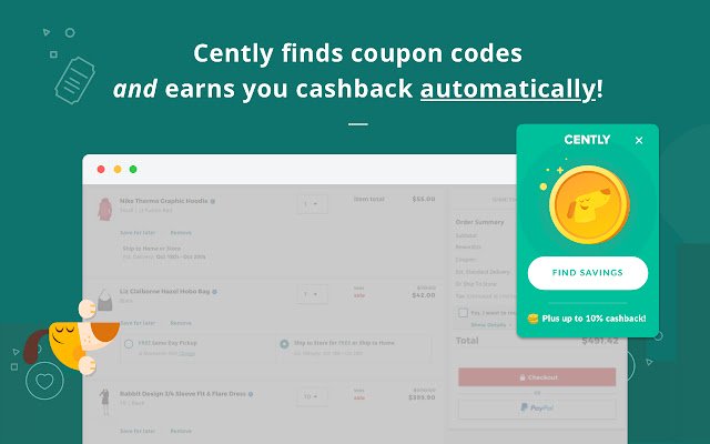 Cently (coupons at Checkout) ຈາກ Chrome web store ເພື່ອດໍາເນີນການກັບ OffiDocs Chromium ອອນໄລນ໌