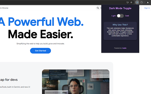 Ceptin Dark Mode Toggle  from Chrome web store to be run with OffiDocs Chromium online