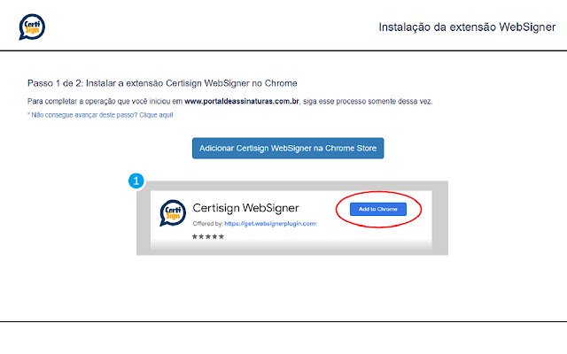 L'extension Certisign WebSigner de la boutique en ligne Chrome doit être exécutée avec OffiDocs Chromium en ligne