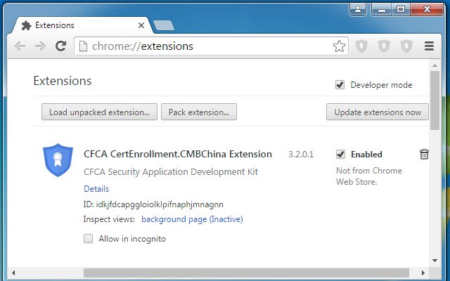 OffiDocs Chromium online で実行される Chrome ウェブストアの CFCA CertEnrollment.CMBChina 拡張機能