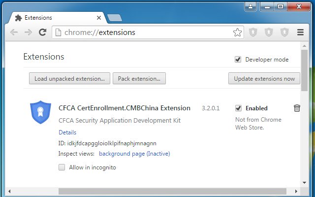 Chrome 网上商店的 CFCA CertEnrollment.CMBChina 扩展将与 OffiDocs Chromium 在线运行