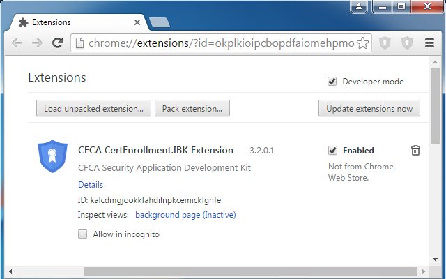 OffiDocs Chromium online で実行される Chrome ウェブストアの CFCA CertEnrollment.IBK 拡張機能