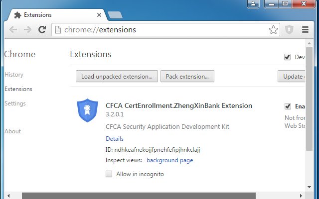 CFCA CertEnrollment.ZhengXinBank Extension من متجر Chrome الإلكتروني ليتم تشغيله مع OffiDocs Chromium عبر الإنترنت