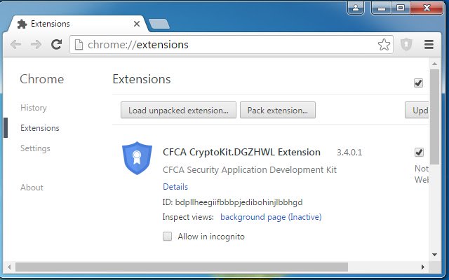 OffiDocs Chromium 온라인과 함께 실행되는 Chrome 웹 스토어의 CFCA CryptoKit.DGZHWL 확장 프로그램