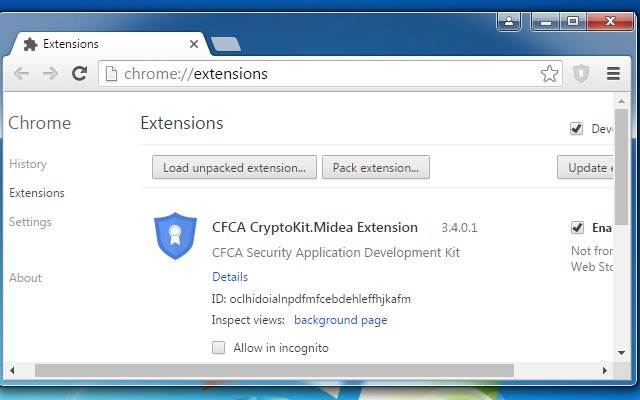 OffiDocs Chromiumオンラインで実行するChrome WebストアのCFCA CryptoKit.Midea拡張機能