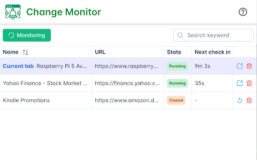 Change Monitor  from Chrome web store to be run with OffiDocs Chromium online