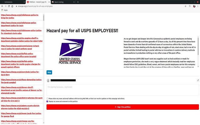 Change.org Petition Tracker  from Chrome web store to be run with OffiDocs Chromium online