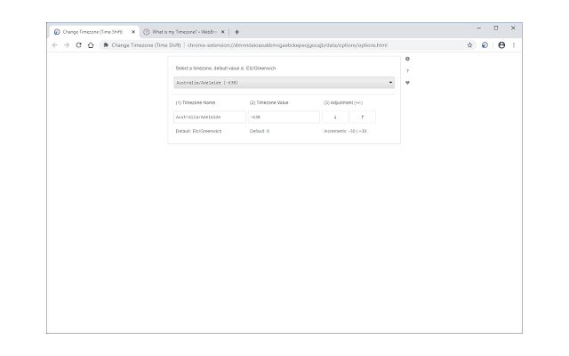 Change Timezone (Time Shift)  from Chrome web store to be run with OffiDocs Chromium online