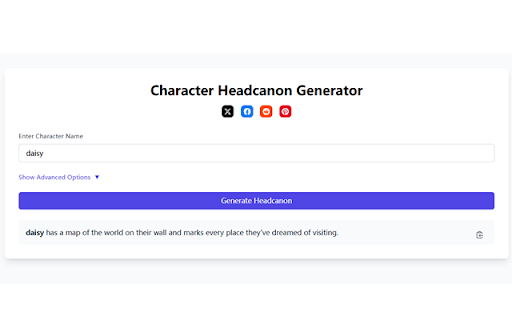 Character Headcanon Generator  from Chrome web store to be run with OffiDocs Chromium online
