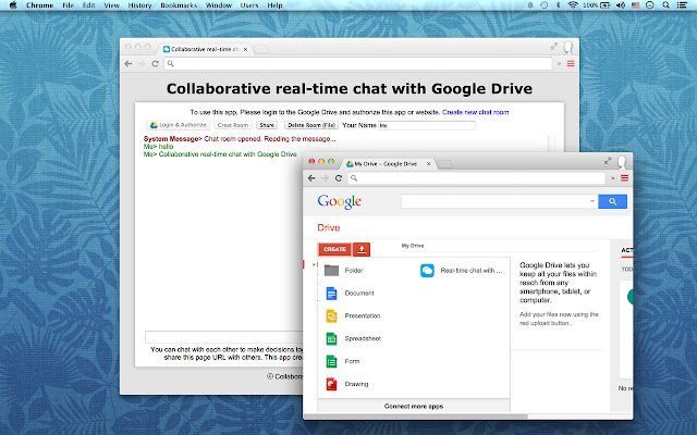 Chat Drive, real time chat sa Drive mula sa Chrome web store na tatakbo sa OffiDocs Chromium online