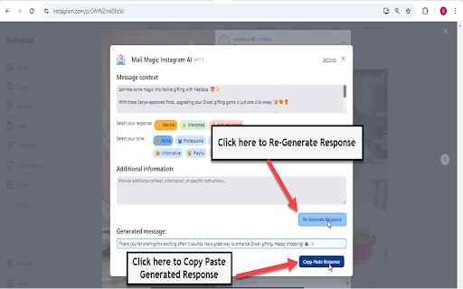 ChatGPT AI for Instagram comments and messages  from Chrome web store to be run with OffiDocs Chromium online