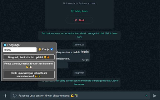 ChatGPT API Smart Replies for WhatsApp from Chrome web store to be run with OffiDocs Chromium online ChatGPT API Smart Replies for WhatsApp from Chrome web store to be run with OffiDocs Chromium online