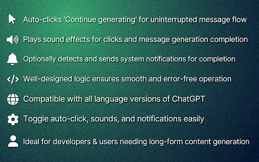 ChatGPT Automatically Continue generating with Completion Notification  from Chrome web store to be run with OffiDocs Chromium online