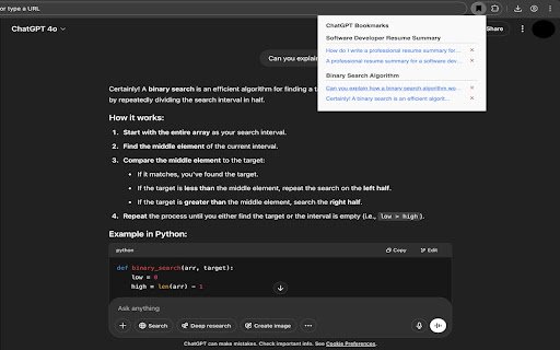 ChatGPT Bookmarker  from Chrome web store to be run with OffiDocs Chromium online