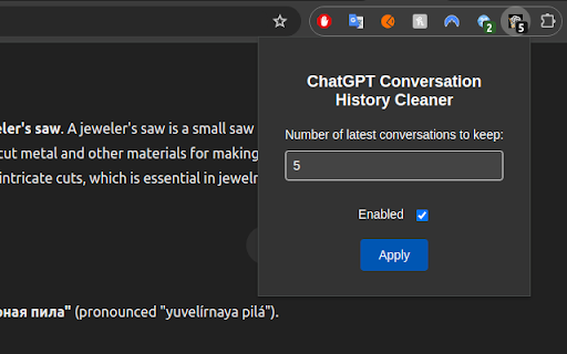 ChatGPT Conversation History Cleaner from Chrome web store to be run with OffiDocs Chromium online ChatGPT Conversation History Cleaner from Chrome web store to be run with OffiDocs Chromium online