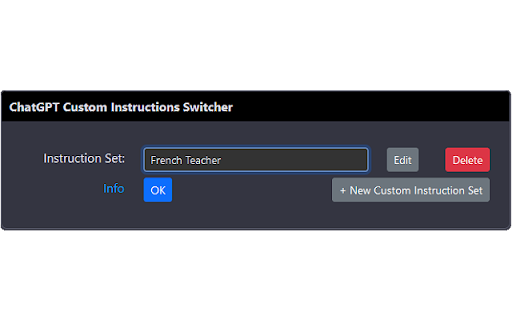 ChatGPT Custom Instruction Switcher  from Chrome web store to be run with OffiDocs Chromium online