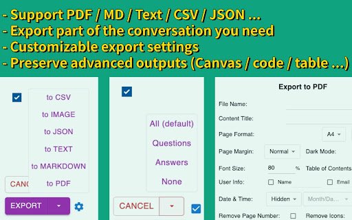 ChatGPT Exporter ChatGPT to PDF, MD, and more  from Chrome web store to be run with OffiDocs Chromium online