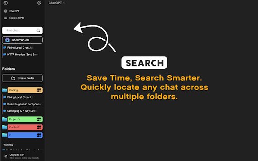 ChatGPT Folders, Search, Bookmarks ChatFolderz: AI Chat Organizer Tool.  from Chrome web store to be run with OffiDocs Chromium online
