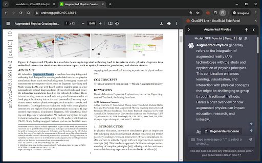 ChatGPT Lite Unofficial Side Panel  from Chrome web store to be run with OffiDocs Chromium online