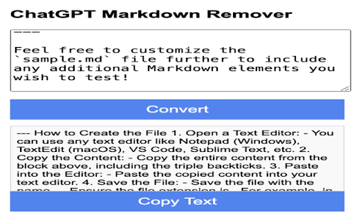 ChatGPT Markdown Remover from Chrome web store to be run with OffiDocs Chromium online ChatGPT Markdown Remover from Chrome web store to be run with OffiDocs Chromium online
